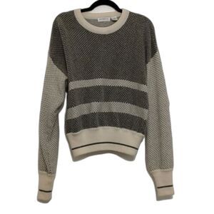 Liz Claiborne Collection Lambswool Rabbit Hair Sweater L Cream Gray thick stripe